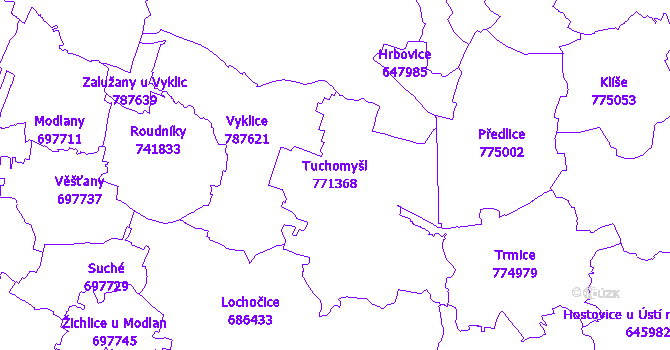 Katastrální mapa Tuchomyšl - přehledová mapa katastrálního území