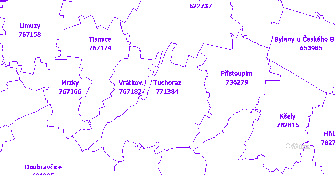 Katastrální mapa Tuchoraz - přehledová mapa katastrálního území