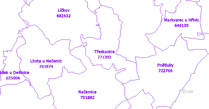 Katastrální mapa Třeskonice - přehledová mapa katastrálního území