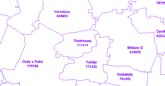 Katastrální mapa Tlustovousy - přehledová mapa katastrálního území