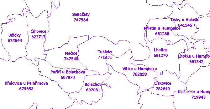 Katastrální mapa Tukleky - přehledová mapa katastrálního území