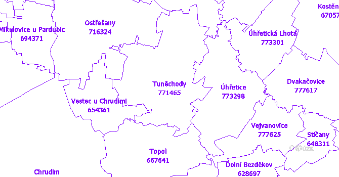 Katastrální mapa Tuněchody