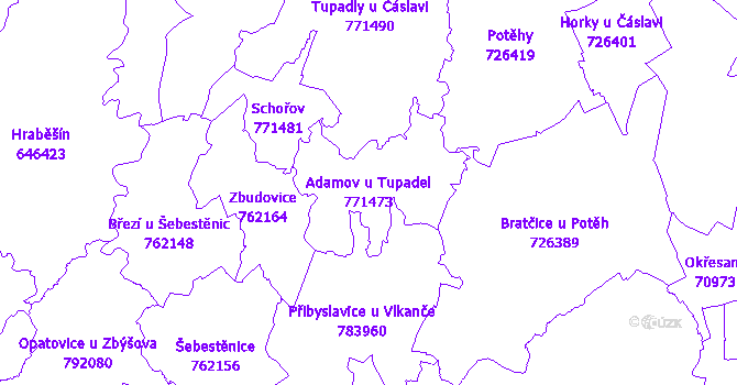 Katastrální mapa Adamov u Tupadel - přehledová mapa katastrálního území