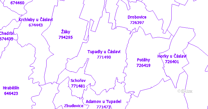 Katastrální mapa Tupadly u Čáslavi - přehledová mapa katastrálního území