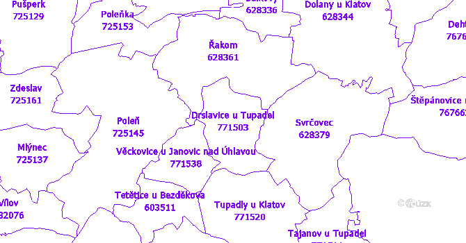 Katastrální mapa Drslavice u Tupadel - přehledová mapa katastrálního území