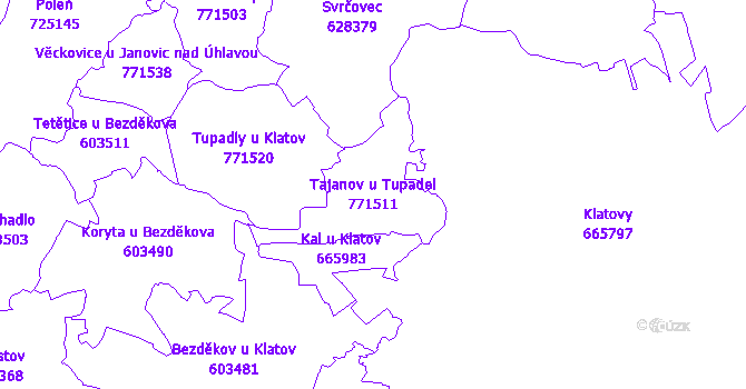 Katastrální mapa Tajanov u Tupadel - přehledová mapa katastrálního území