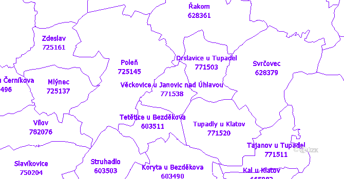 Katastrální mapa Věckovice u Janovic nad Úhlavou - přehledová mapa katastrálního území