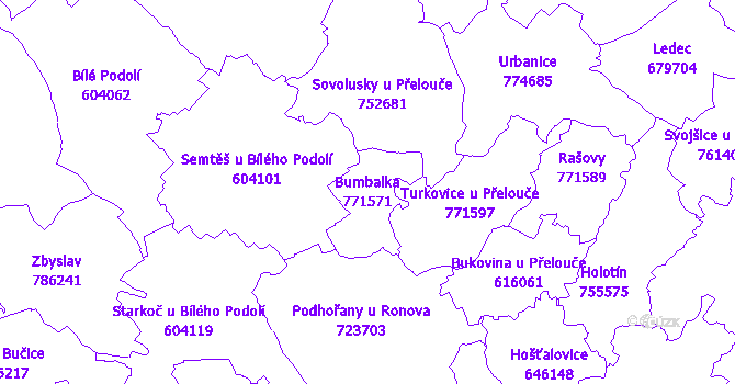 Katastrální mapa Bumbalka - přehledová mapa katastrálního území