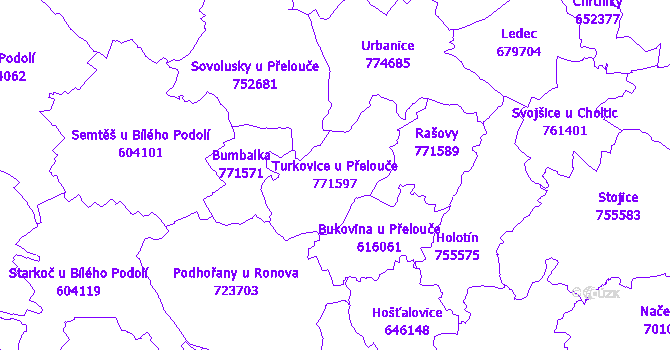 Katastrální mapa Turkovice u Přelouče - přehledová mapa katastrálního území