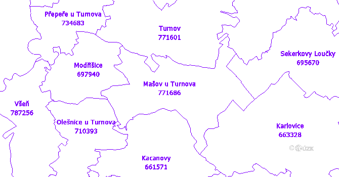 Katastrální mapa Mašov u Turnova - přehledová mapa katastrálního území