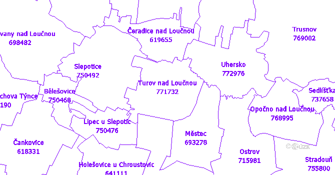Katastrální mapa Turov nad Loučnou - přehledová mapa katastrálního území