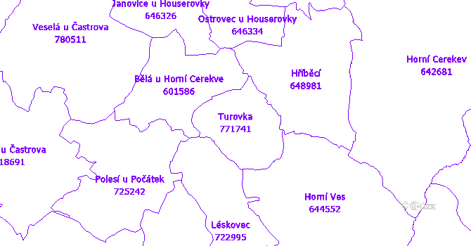 Katastrální mapa Turovka - přehledová mapa katastrálního území
