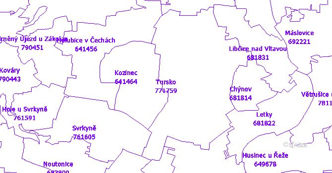 Katastrální mapa Tursko - přehledová mapa katastrálního území