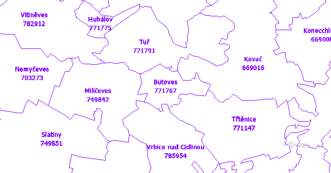 Katastrální mapa Butoves - přehledová mapa katastrálního území