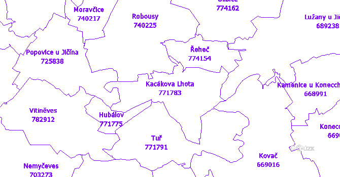 Katastrální mapa Kacákova Lhota - přehledová mapa katastrálního území