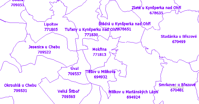 Katastrální mapa Mokřina - přehledová mapa katastrálního území