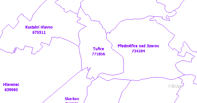Katastrální mapa Tuřice - přehledová mapa katastrálního území
