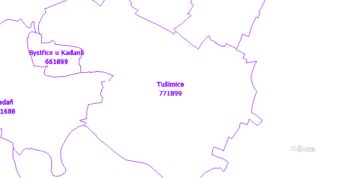 Katastrální mapa Tušimice - přehledová mapa katastrálního území