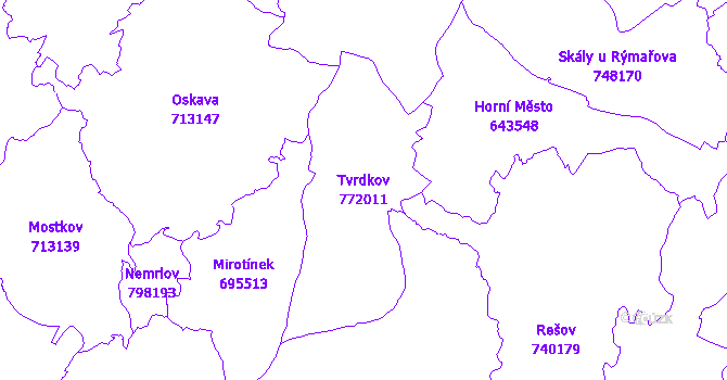 Katastrální mapa Tvrdkov - přehledová mapa katastrálního území