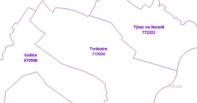 Katastrální mapa Tvrdonice - přehledová mapa katastrálního území