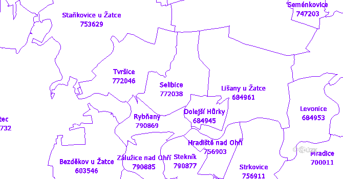 Katastrální mapa Selibice - přehledová mapa katastrálního území