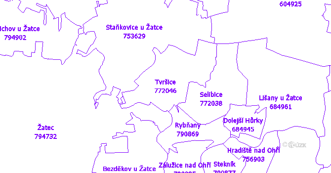 Katastrální mapa Tvršice - přehledová mapa katastrálního území