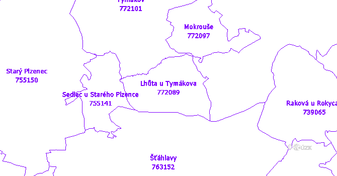 Katastrální mapa Lhůta u Tymákova - přehledová mapa katastrálního území
