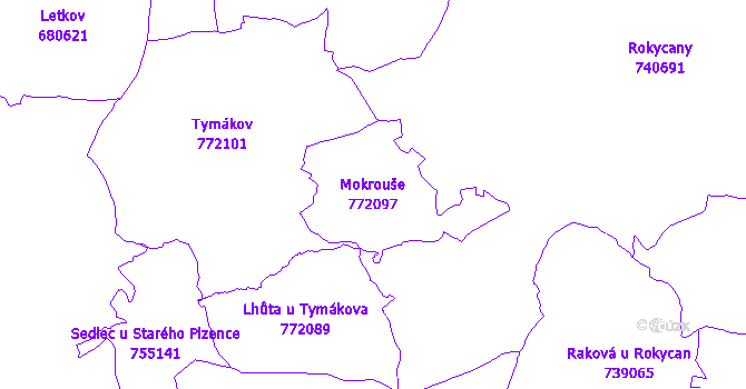 Katastrální mapa Mokrouše - přehledová mapa katastrálního území