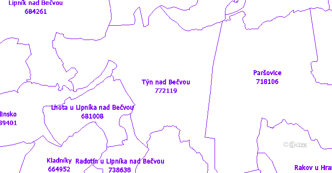 Katastrální mapa Týn nad Bečvou - přehledová mapa katastrálního území