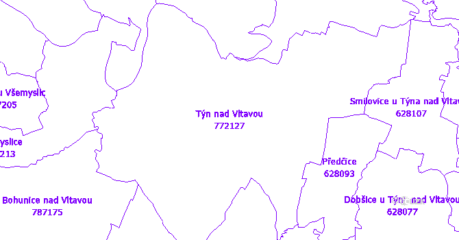 Katastrální mapa Týn nad Vltavou - přehledová mapa katastrálního území