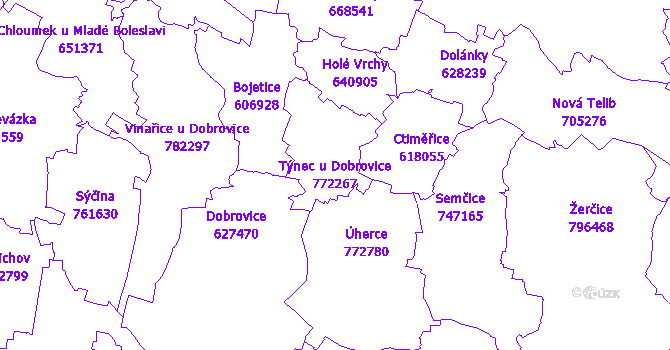 Katastrální mapa Týnec u Dobrovice - přehledová mapa katastrálního území