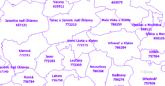 Katastrální mapa Horní Lhota u Klatov - přehledová mapa katastrálního území