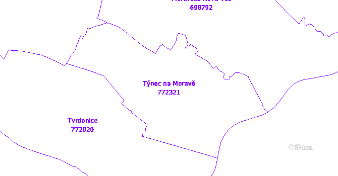Katastrální mapa Týnec na Moravě - přehledová mapa katastrálního území