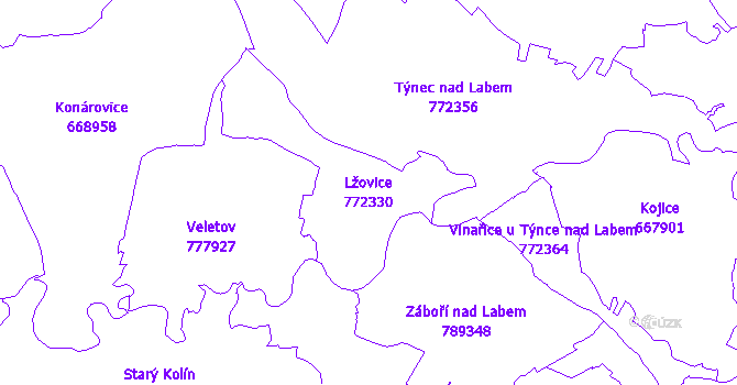Katastrální mapa Lžovice - přehledová mapa katastrálního území