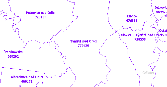 Katastrální mapa Týniště nad Orlicí - přehledová mapa katastrálního území