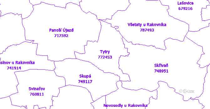 Katastrální mapa Tytry - přehledová mapa katastrálního území