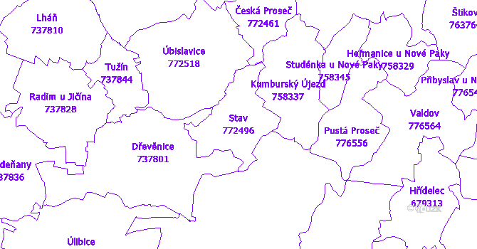 Katastrální mapa Stav - přehledová mapa katastrálního území