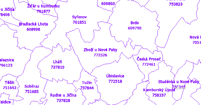 Katastrální mapa Zboží u Nové Paky - přehledová mapa katastrálního území