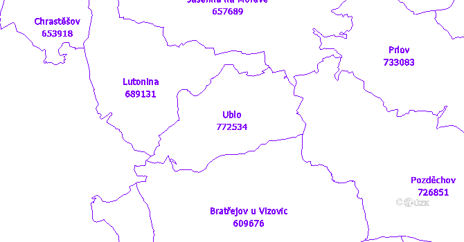Katastrální mapa Ublo - přehledová mapa katastrálního území