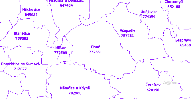 Katastrální mapa Úboč