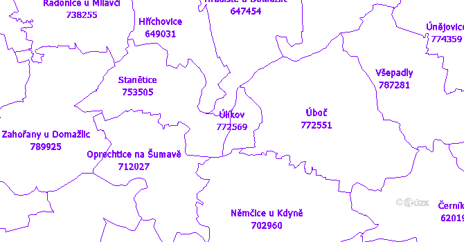 Katastrální mapa Úlíkov - přehledová mapa katastrálního území
