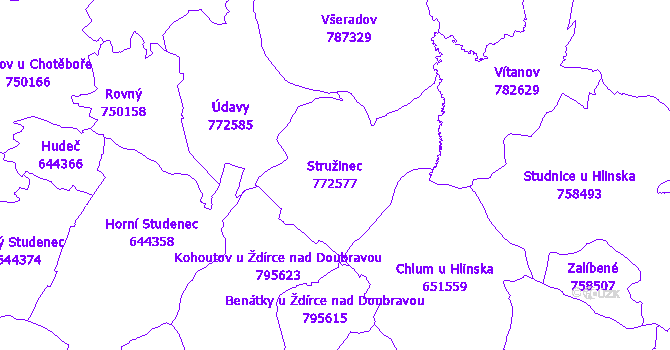 Katastrální mapa Stružinec - přehledová mapa katastrálního území
