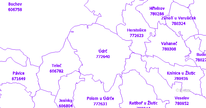 Katastrální mapa Údrč - přehledová mapa katastrálního území