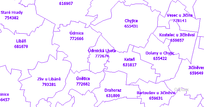 Katastrální mapa Údrnická Lhota - přehledová mapa katastrálního území