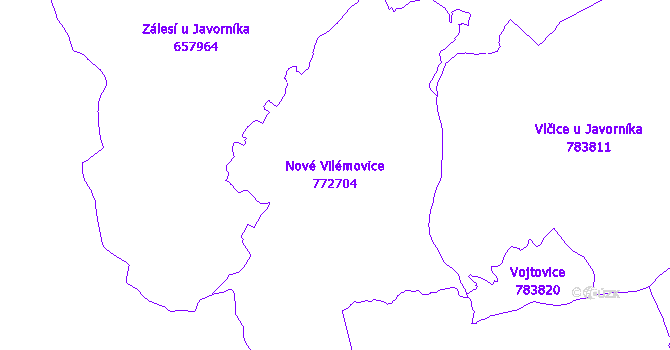 Katastrální mapa Nové Vilémovice - přehledová mapa katastrálního území