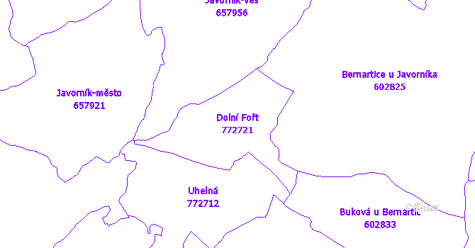 Katastrální mapa Dolní Fořt - přehledová mapa katastrálního území