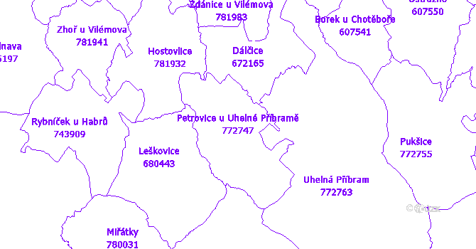 Katastrální mapa Petrovice u Uhelné Příbramě
