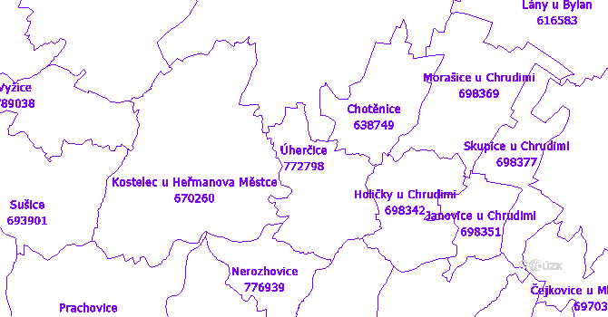 Katastrální mapa Úherčice - přehledová mapa katastrálního území