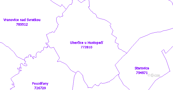 Katastrální mapa Uherčice u Hustopečí - přehledová mapa katastrálního území