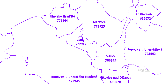 Katastrální mapa Sady - přehledová mapa katastrálního území